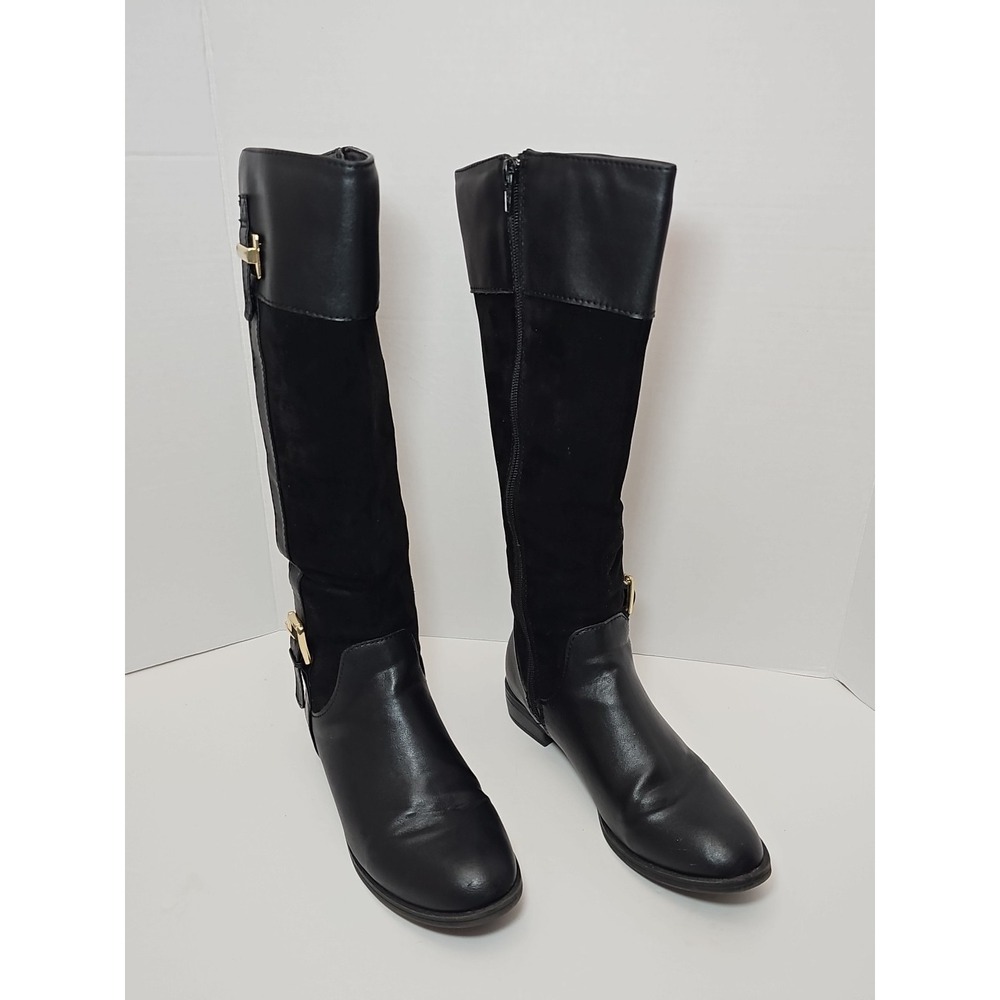 Karen Scott Boots Women's Size 6M Black KSDeliee Knee High Zipper Buckle Riding